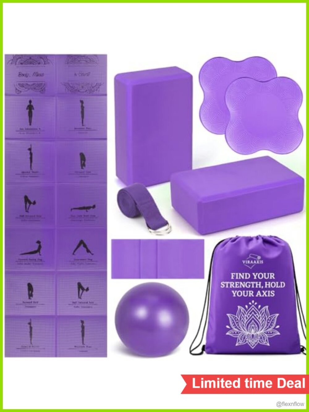 9-Piece Yoga Starter Kit Foldable Mat Blocks Strap Set